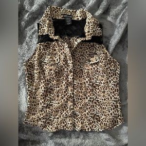Cheetah Print Lace Button Up Top